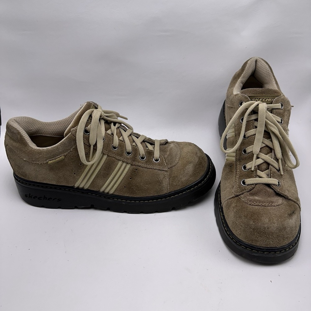Vtg 90s Skechers Jammers Suede Chunky Platform Shoes Womens 11‎ Tan Brown Y2K